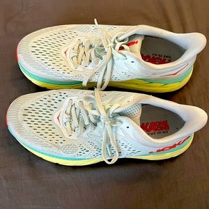 EUC Hoka women’s 8.5 tennis shoes.  Aqua blue color with pale yellow sole.